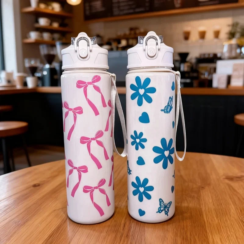 Sport Straw Water Bottle with Carry Strap