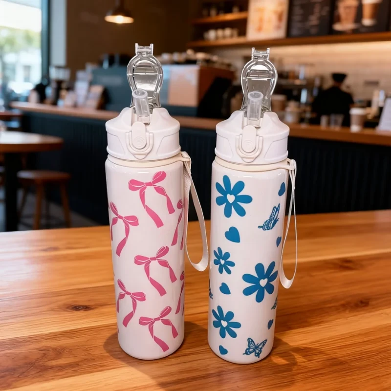 Sport Straw Water Bottle with Carry Strap