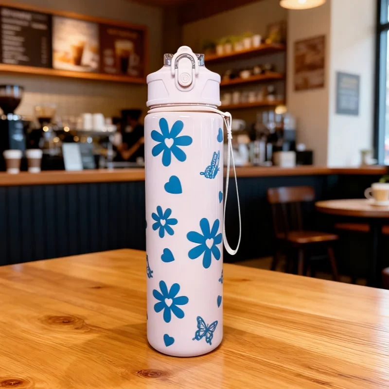 Sport Straw Water Bottle with Carry Strap
