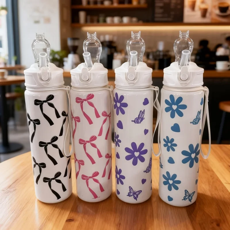 Sport Straw Water Bottle with Carry Strap