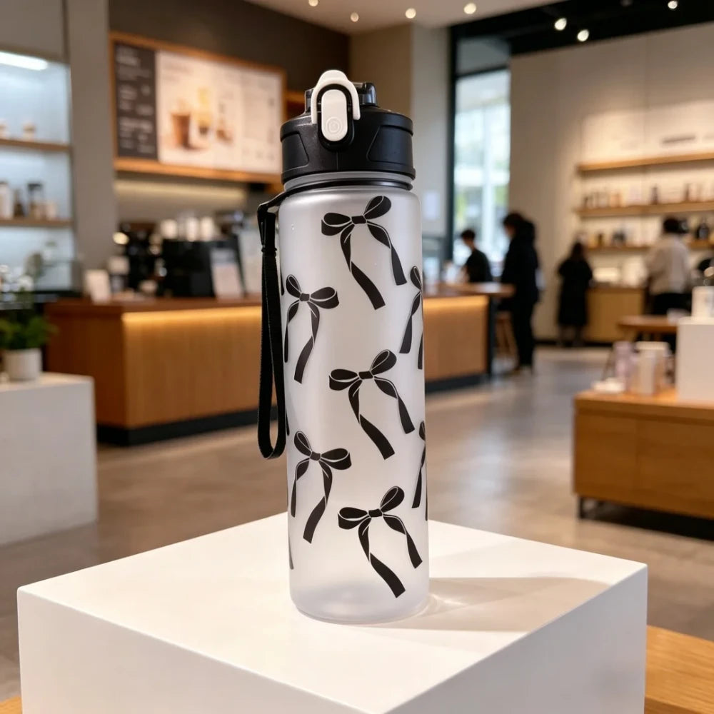 Floral Bowknot Print Water Bottle
