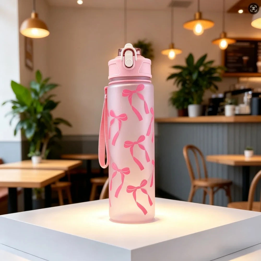 Floral Bowknot Print Water Bottle