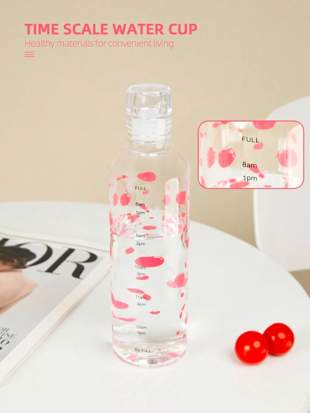 Leakproof Plastic Water Bottle with Time Markers