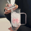Elegant Butterfly Glass Tumbler with Straw