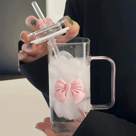 Elegant Butterfly Glass Tumbler with Straw