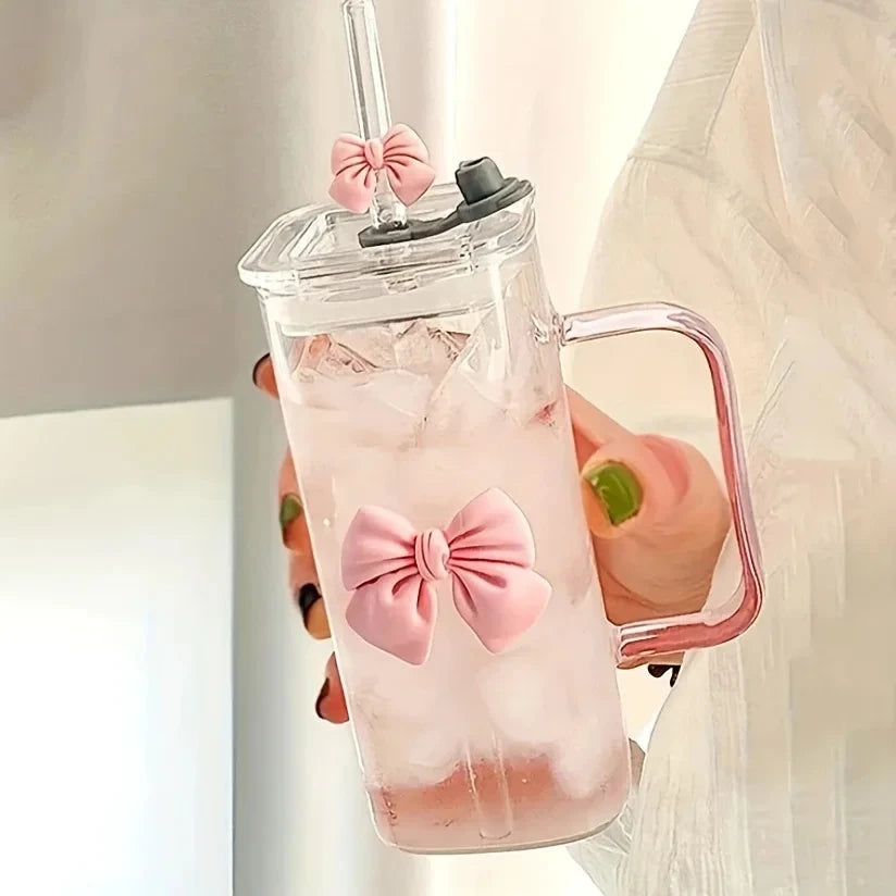 Elegant Butterfly Glass Tumbler with Straw