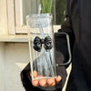Elegant Butterfly Glass Tumbler with Straw