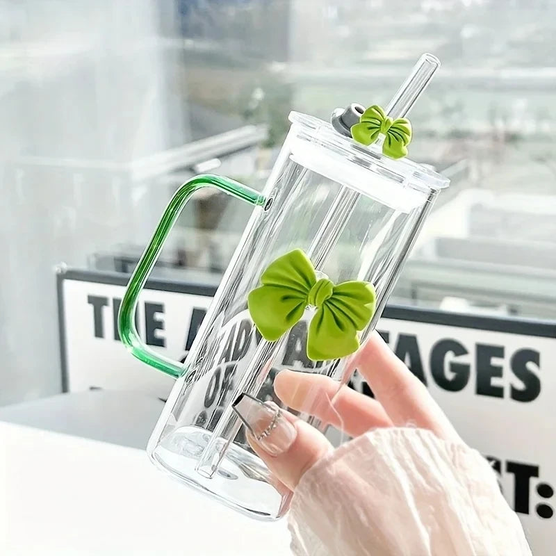 Elegant Butterfly Glass Tumbler with Straw