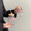 Bow-Knot Glass Cup with Lid and Straw