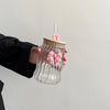 Bow-Knot Glass Cup with Lid and Straw