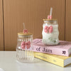 Bow-Knot Glass Cup with Lid and Straw